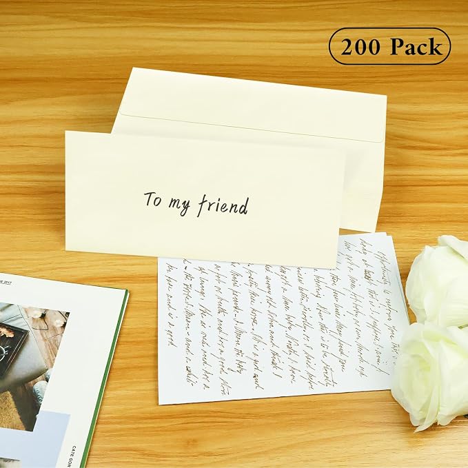 200 Pack #10 Business Envelopes, Ivory Standard Envelopes Self Seal, Letter Size Business Mailing Envelopes for Checks Letters Invoices Statements Birthday Graduation Wedding, 4 1/8 x 9 1/2 Inch