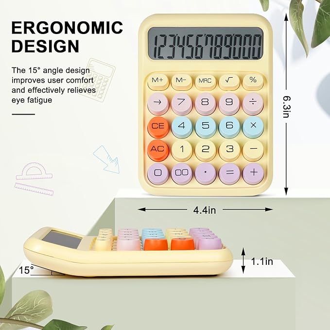 Mechanical Switch Calculator with Big Buttons, Calculators Desktop, 12 Digits, Large LCD Display, Desk Calculator, Cute Pink Calculators for Teachers Students Basic Office (Yellow)