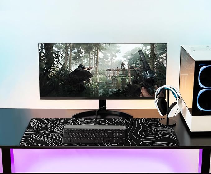 Extra Large Gaming Mouse Pad 31.5 x 11.8 in, Waterproof Mousepad with Stitched Edges, Premium Microfiber Cloth Surface, Non-Slip Base Keyboard Desk Mat for Home Office Gaming, Black White Lines