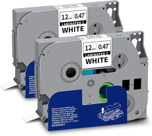 Tze-2312PK Tze-231 0.47 Laminated White Label Tape Compatible for Brother | Tze-231 Tz-231 Label Maker Tape Black on White 1/2" 12mm Tz Tape Compatible for Brother P Touch PTD220 PTD210 PTH100 PT-H110