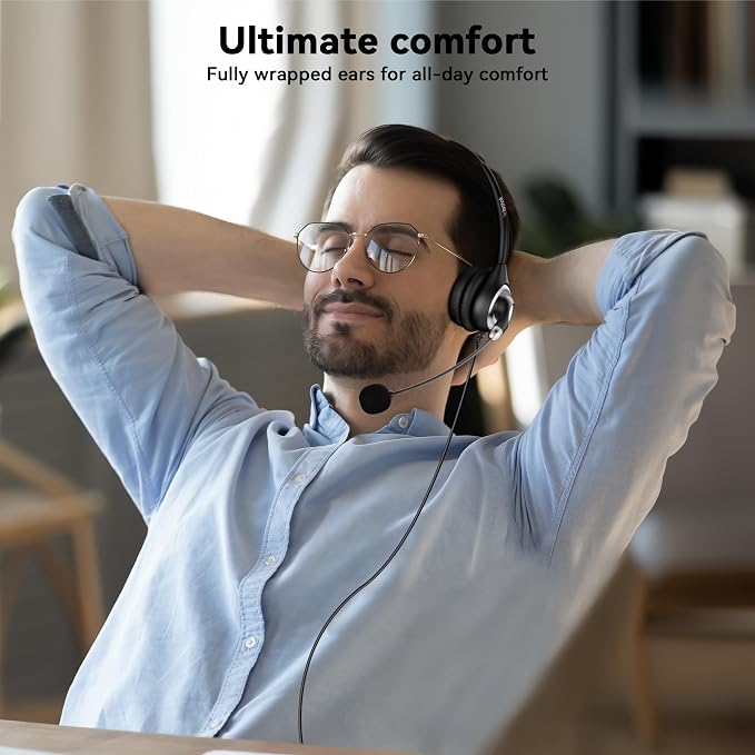 Wantek USB Headset with Microphone for PC, Computer Headset with Noise Canceling Microphone with Mute for Home Office Online Skype Zoom Meetings