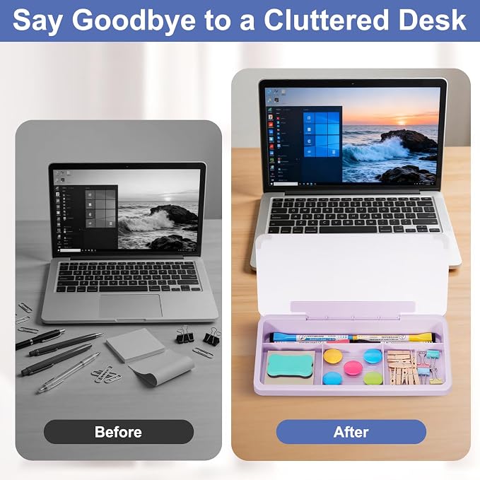 DOLLAR BOSS 12"x7" Small Glass Desktop Whiteboard, Purple | Dry Erase Board with Storage Drawer, Computer Keyboard Stand, Desk Organizer, Office Accessories, School Supplies