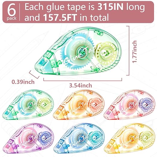 XUXU Colorful Scrapbooking Tape Glue Tape Adhesive Dots Tape | Double Sided Tape Dispenser Runner for Crafts and Arts Projects (6 Color)