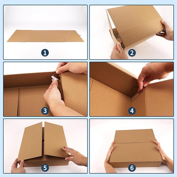 CRUGLA 12x12x4 Shipping Boxes 25 Pack, Brown Corrugated Cardboard Boxes with Side-Lock and Pre-Applied Double-Sided Tape, Easy Assemble Packing Mailer Boxes for Small Business Shipping