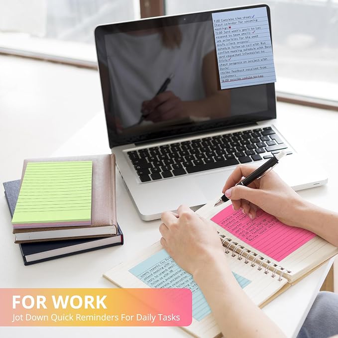 Taja Lined Sticky Notes, 4 x 6 Inches, 24 Pads, 30 Sheets/Pad, Bright | Large Sticky Notes with Lines for Office, Home, School, Ruled Memo Note Pads for Shopping, Planning, Studying
