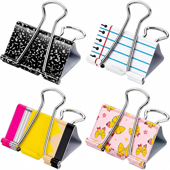 Thenshop 12 Pcs Back to School Teacher Gifts Extra Large Teacher Binder Clips 2'' Giant Metal Paper Clamps with Pencil Composition Book Design Clip for Student Classroom Office Back to School Supplies