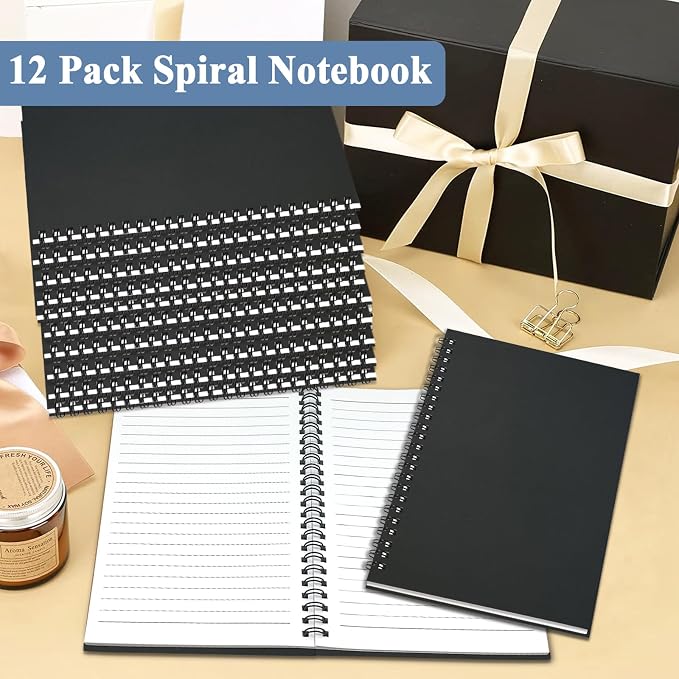 12Pack Spiral Notebook, 5.7x8.3” Small Notebooks for Work 120Page Note Pads | Multipack Blank Kraft A5 College Ruled Notebook Journal Spiral Bound for Writing Lined Notepad for Office School Journaling