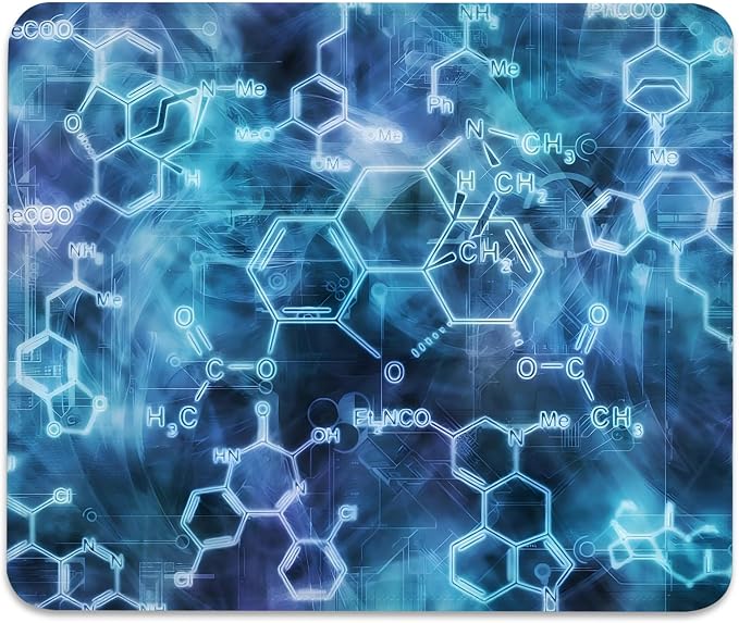 Chemical Structures and Formulas Mouse Pad, Science Design Blue Desk Mat | Cute Mousepad Stitched, Anti-Slip Base Smooth Surface, 9.5 x 7.9 Inches