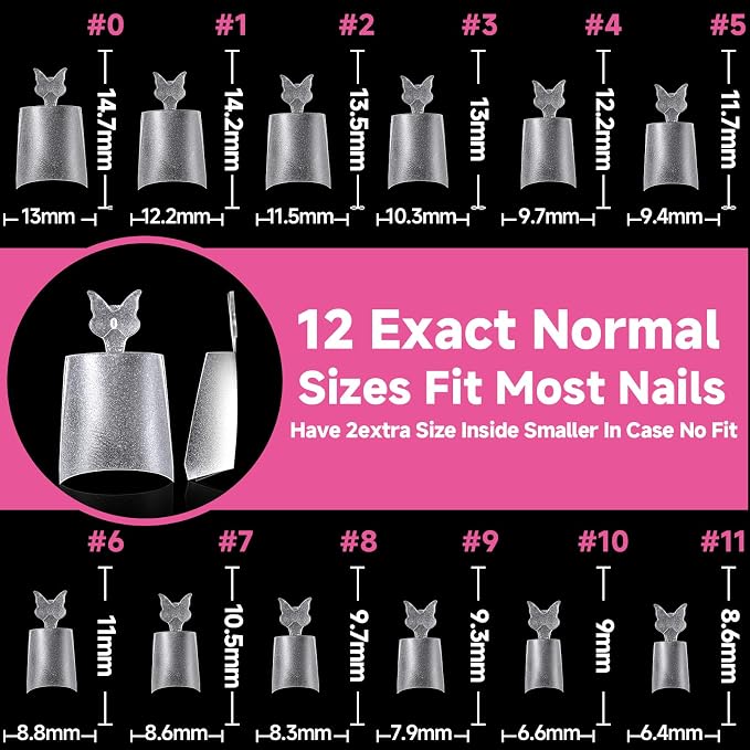 UNA GELLA Short Coffin Fake Nails Pre-buff Half Cover 504Pcs 12 Sizes | No Need File Flexible Gel Nail Tips, Salon Quality Nail Extension DIY Nail Art for Daily Wear & Pro Salon