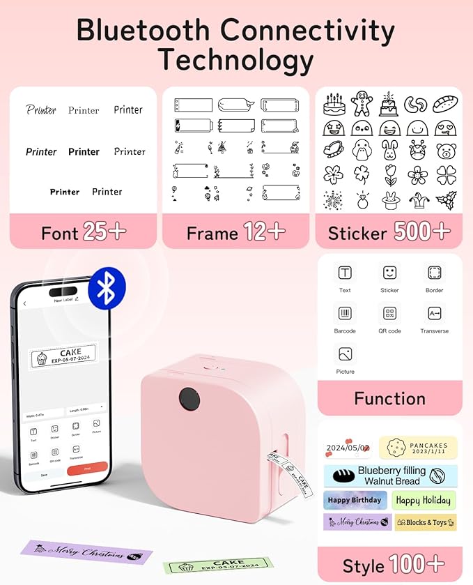 Phomemo Label Maker Machine with Tape, P12 Ribbon Printer Machine Small Bluetooth Label Makers with Multiple Templates for DIY Crafts, Bows Gift Wrap, School, Name Tag, Home, Office, Kitchen, Outdoor