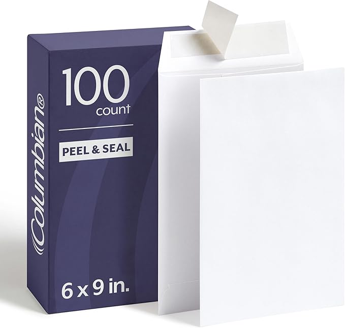 Columbian 6 x 9 Catalog Envelopes, 100 Pack, Catalog-Style with Self Seal Closure, Heavyweight 28 lb Paper, Self Sealing Envelopes for Mailing, Filing and Organizing, White