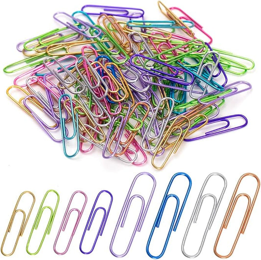 Paper Clips, 200pcs Jumbo and Medium （2 inch & 1.3 inch） Colored Clip, Large PaperClips Assorted Colors Sizes, Paper Clips for Paperwork Office School and Personal Use