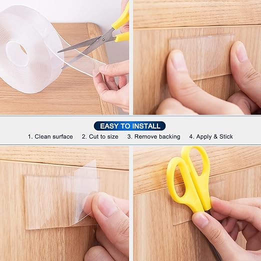 SANKEMU Double-Sided Tape Heavy Duty 16.5 FT x 1.18 in – Clear Removable Mounting Tape for Walls, Carpet, Rugs, Posters – Reusable, No-Residue, Indoor/Outdoor Nano Gel Grip (Pack of 2)