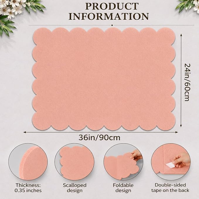 Scalloped Felt Bulletin Board 36 x 24 Inches, Pink Pin Board for Wall | Large Vision Board for Girls Bedroom, Dorm & Kids Room, Decorative Memo Board for Photos, Notes, Study Display and Wall Decor