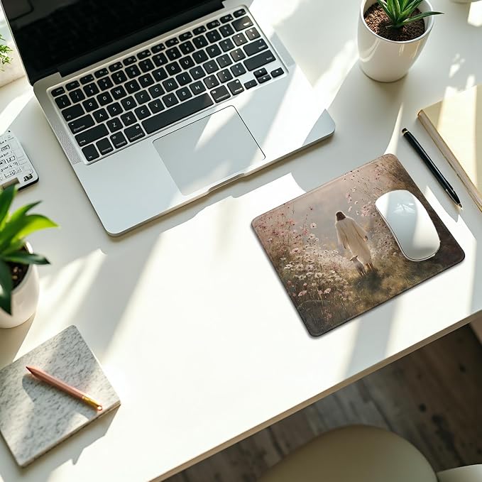 Christian Jesus with Lamb Flower Mouse Pad, Christian Jesus Gifts Mouse Pads Mousepad for Desk Office Computers Laptop, Religious Office Supplies Desk Accessories, 9.5x7.9 Inch