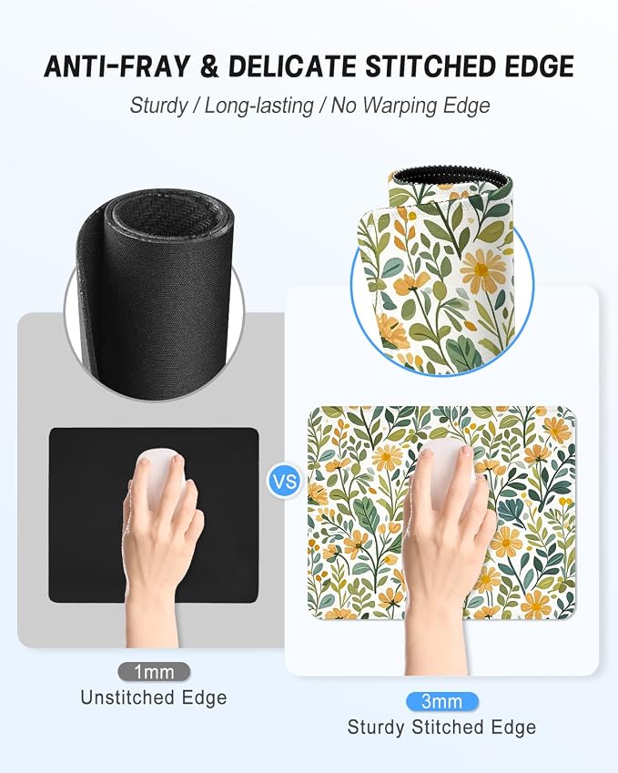 Mouse Pad, Cute Mouse Mat, 10" x 8", Cute Flower | Square Waterproof Gaming Computer Mat, Textured Top, Stitched Edges, Non-Slip Rubber Base for Office Home Laptop Keyboard