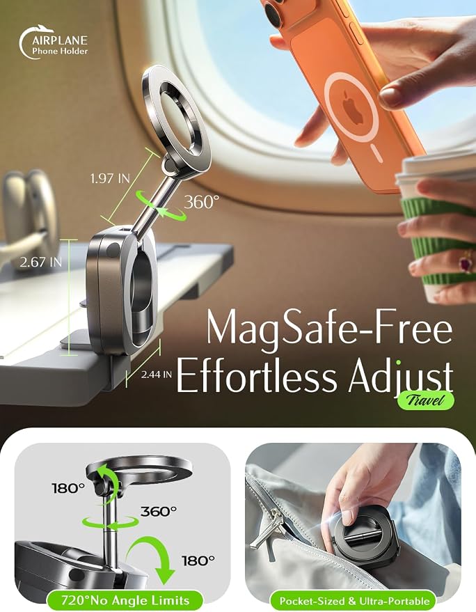 LISEN Airplane Travel Essentials for Flying Airplane Phone Holder for Desk | Phone Stand Hands Free MagSafe Travel Accessories Flying Long Flight Essentials Airplane Gadgets Gifts for Men