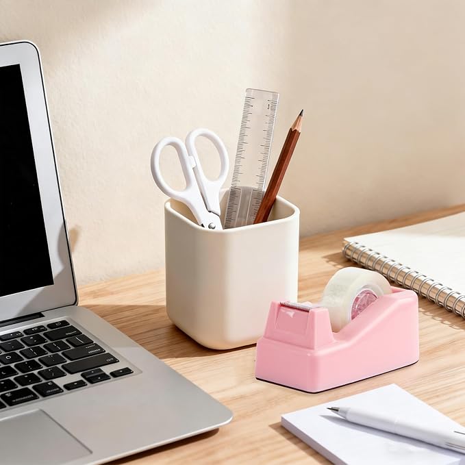 Desktop Tape Dispenser with Nonskid Base,Includes 12Rolls of Tape | [Pink] [Transparent Tape (0.71” x 1000” Per Roll)] [Heavy-Duty Non-Slip Office Tape Dispenser for Home, Office]