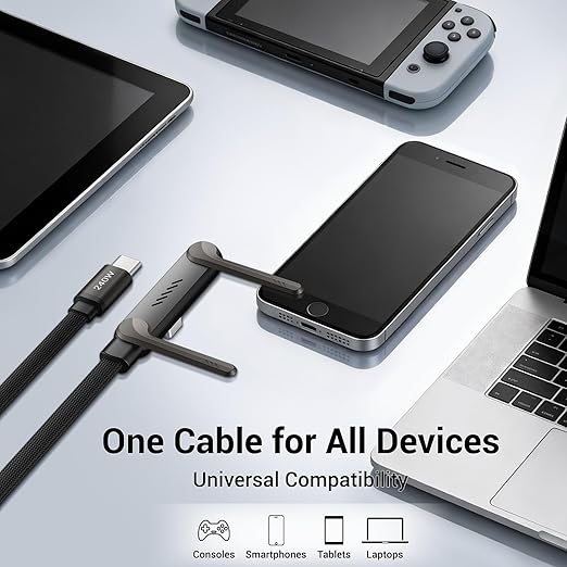2-in-1 Invisible Stand Fast Charging Cable 240W Type-C Braided Fast Charging Cable Built-in Phone Stand 2 in 1 Phone Holder Cable for Suitable for Gaming Office and Travel Black 2Pack
