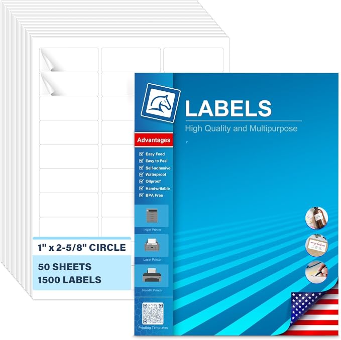 1" x 2-5/8" Address Labels 1500 Labels Sticker Paper for Laser & Inkjet Printers, Address, Shipping, Barcode, Mailing & Product Stickers, White Adhesive Labels (50 Sheets) with Free Template