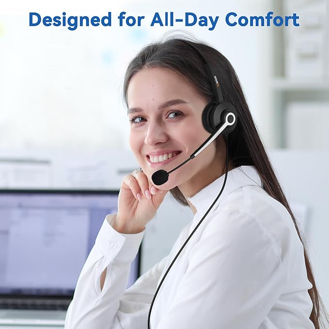 Phone Headsets for Office Phones, Corded Telephone Headset Mono w/Noise Canceling Mic - Headset for Phones Landline Office Compatible with Polycom Plantronics Nortel Toshiba Mitel ShoreTel