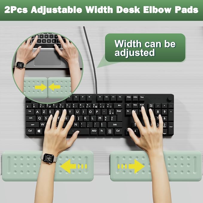 Leolee L-Shaped Desk Elbow Pads for Desk, Pale Green Memory Foam Arm Rest | for Desk with Non-Slip Base, Ergonomic Desk Edge Cushion, Wrist Rest for Computer Keyboard, Typing, Office, Home (2 Piece)