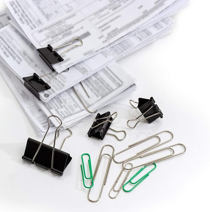TecUnite 150 Pcs Black Binder Clips Assorted Sizes | 3 Sizes Metal Small Binder Paper Clips for Office Home School Supplies, 1 in, 0.75 in, 0.60 in
