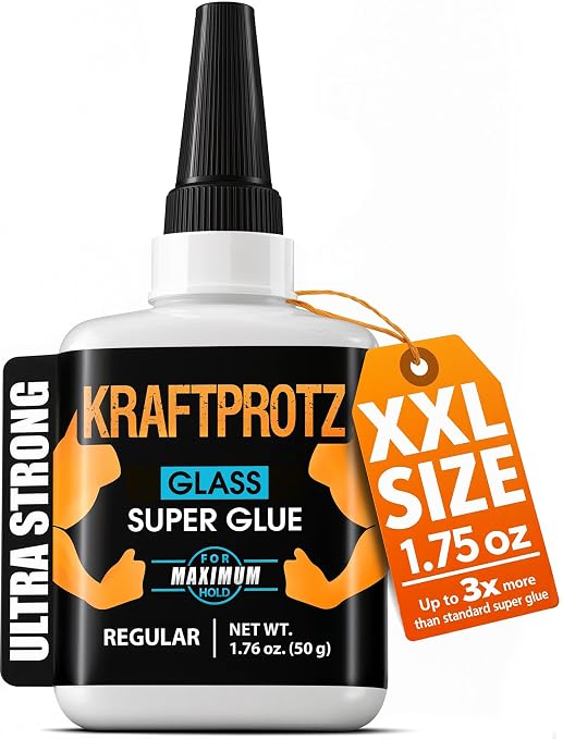 Glass Super Glue Liquid 1.75 oz - Mirror Window Fix Instant Adhesive Bond | versatile, crack repair, clear, waterproof, heat resistant, anti-clog cap, craft, DIY, glass, mirror, windows, acrylic