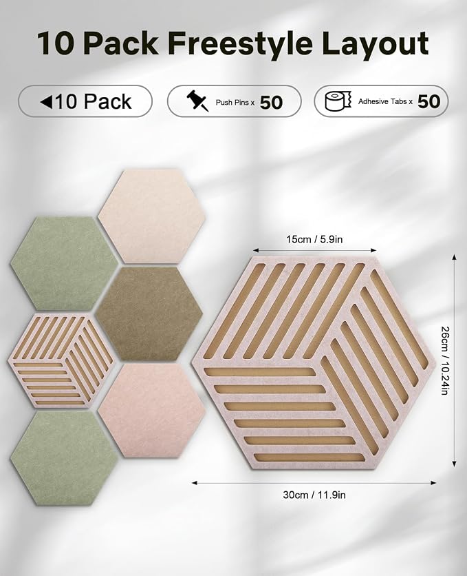 Hexagon Cork Bulletin Board Tiles, Felt Pin Board | Wall Panels for Vision, Message Center, Picture and Prayer Board(Linen Dusk)
