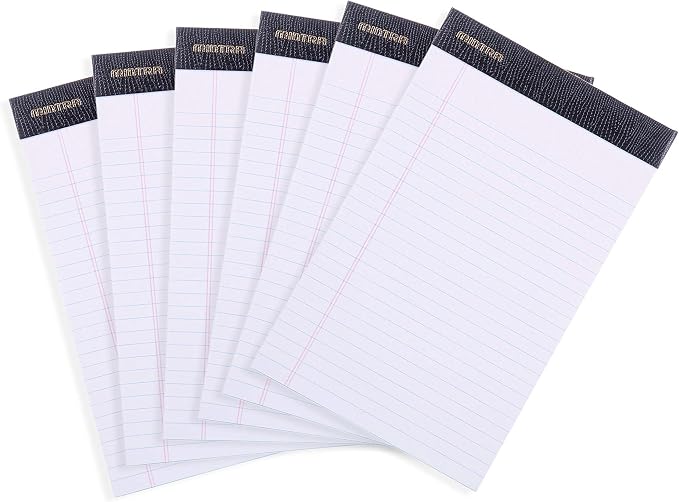 Mintra Office White Legal Pads – Ruled Notepads and Micro-Perforated Sheets, Ideal for Writing, Note-Taking & Creativity, Office, or Professional Use, Premium Pad 6 pack, 5"x8" (Narrow Ruled)