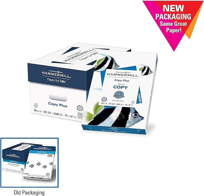 Hammermill Printer Paper, 20 lb Copy Paper, 11 x 17-5 Ream (2,500 Sheets) - 92 Bright, Made in the USA, 105023C