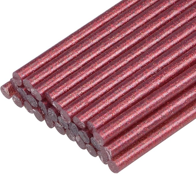 uxcell 30pcs Mini Hot Glue Gun Sticks 4-inch x 0.27-inch High Sticky Small Hot Glue Sticks for Glue Gun, Glitter Dark Red