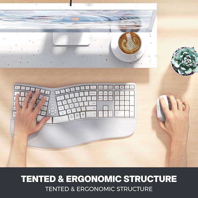 MEETION Ergonomic Keyboard Mouse Combo, Split Design, Vertical Mouse, Gray | Rechargeable full-size keyboard with cushioned wrist rest, 2.4GHz USB receiver, natural typing, for Windows, Mac, PC, laptop