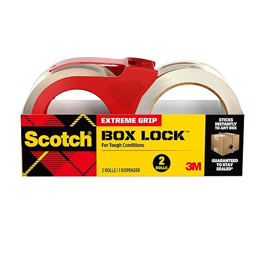 Scotch Box Lock Packaging Tape, 2 Rolls with 1 Refillable Dispenser, 1.88 in x 54.6 yd, Extreme Grip, Sticks Instantly to Any Box (Pack of 6)