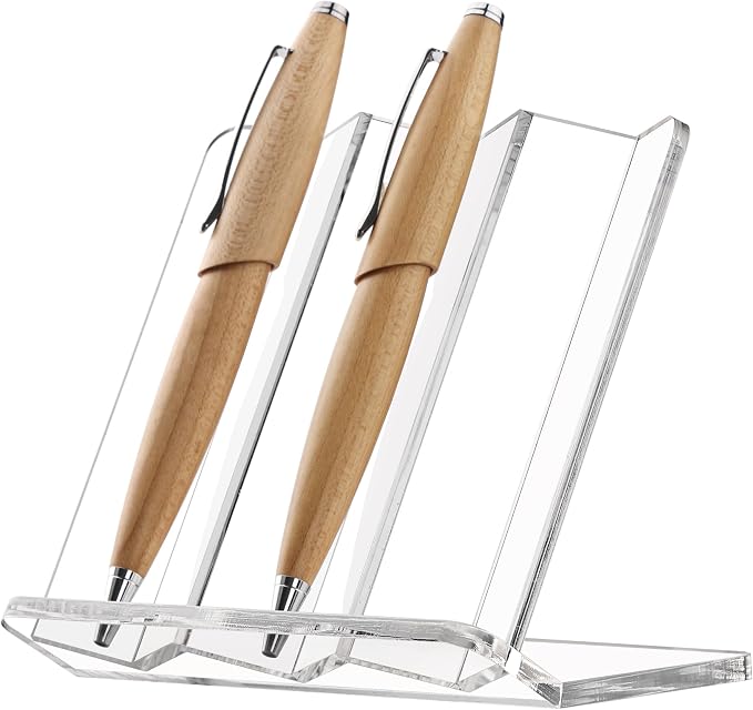 Acrylic Desk Fountain Pen Display Stand Holder, Clear 3 Spaces Vertical | Makeup Brush Rack, Ballpoint Pencil Wand Showcase, Paintbrush Drying Organizer for Home School Office or Store Use