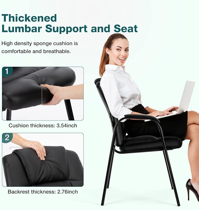 OLIXIS Office Waiting Room Chairs Set of 6, Stationary Side Guest Chair | PU Leather, Comfy Padded Arms, Fit Home Conference Meeting Lobby Area, Medical Clinic Church Elderly Student