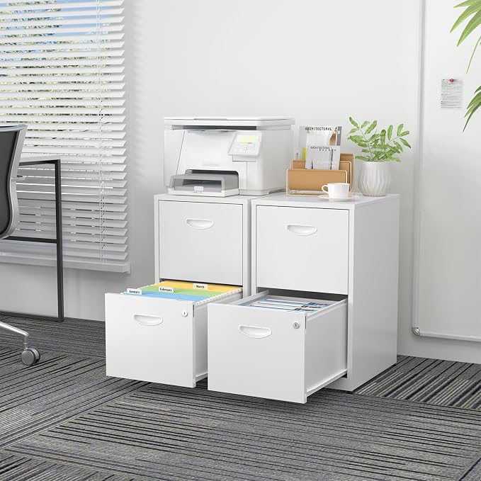 SteeLoong 2 Drawer File Cabinets,Metal Office File Cabinet with Lock,White | Filing Cabinets for Home Office,Vertical Modern File Cabinet Office Two Drawers for Hanging Letter,Assembly Required