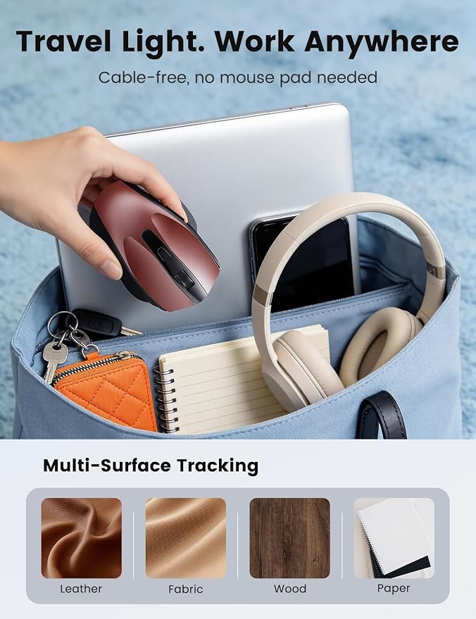 SABLUTE Wireless Mouse for Laptop, Red Computer Mouse with USB-A&USB-C Receiver, Office Cordless Mice with 6 Buttons & 3 Level DPI for Small to Medium Hands, Works with PC, Desktop & Tablet M21