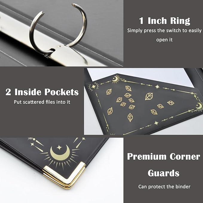 Fortune Tree 3 Ring Binder - 1 Inch, Fits A4 Paper, Decorative Clipboard with 5 Tab Dividers for School & Office