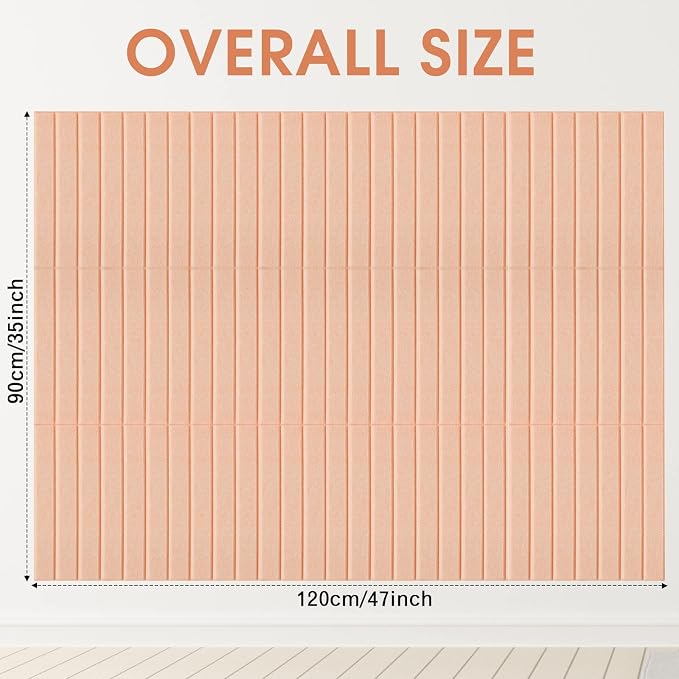Honoson 12 Pack 48"x 36" Large Cork Board Alternative Felt Bulletin Board Wall Tiles with Safe Square Adhesive Roll Cork Tiles for Walls Home Office Classroom Back to School Pin Panels(Peach)