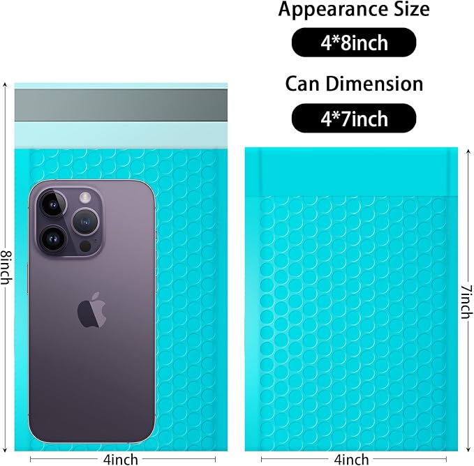 4x8 Inch Teal Bubble Mailers 80 Pack Self-Seal Poly Padded Envelopes Suitable for Small Businesses to Package and Mail Jewelry Cosmetics, Electronic Products, Cards (Teal, 4 * 8-80)