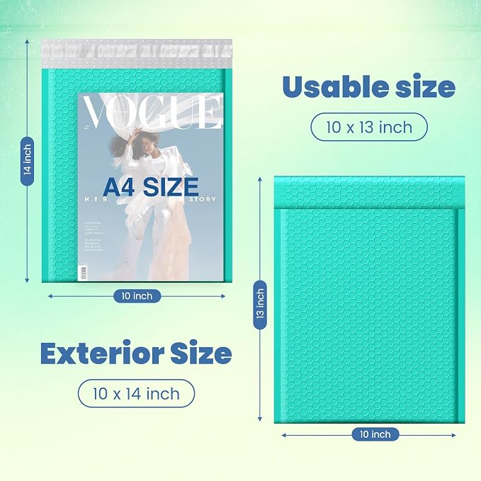 Fuxury Bubble Mailers Bulk 10x13 Inch Teal 500 Pack | Opaque Padded Envelopes for Clothing, Books, Makeup & Accessories, Self Seal Shipping Bags for Small Business