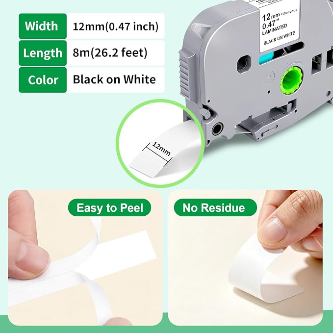 5-Pack TZe-231 TZe TZ Tape 12mm 0.47" Laminated White | Compatible with Brother P Touch Label Tape for PT-D210 PT-D220 PT-H110 PT-D220 PT-D400 Ideal for Home Office Industrial Use