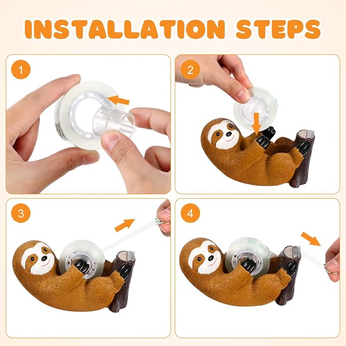 Angoily Animal Tape Dispenser Resin Sloth Staue Washi Tape Cutter Office Tape Holder for Home Office Supplies