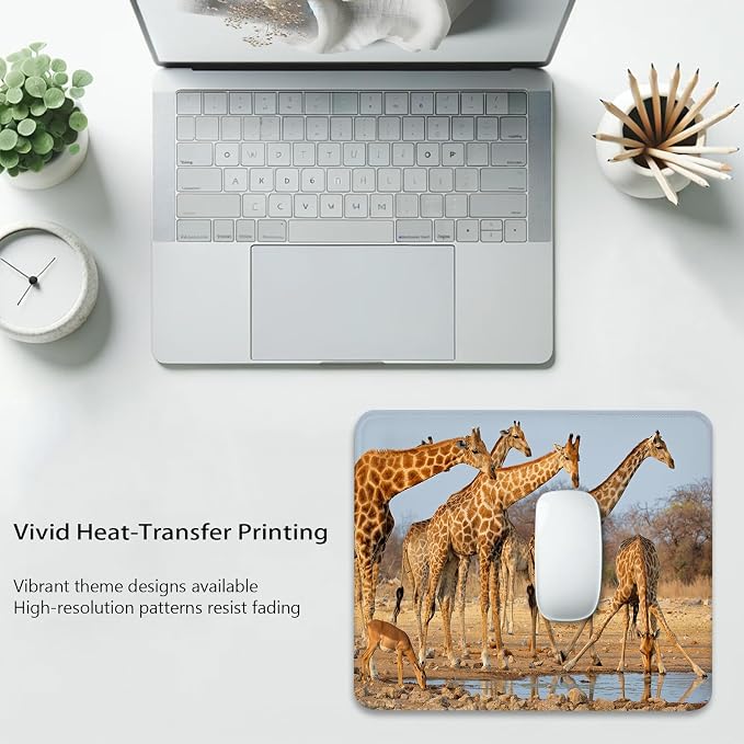 A Group of South African Giraffes Mouse Pad, Funny Wild Animals Desk Mat | Cute Mousepad Stitched, Anti-Slip Base Smooth Surface, 9.5 x 7.9 Inches