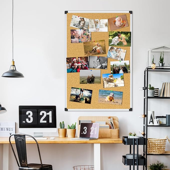 XBoard Cork Bulletin Board 36" x 24", Notice Board with Silver Aluminium Frame for Home School Office