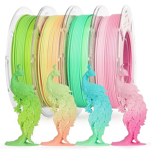 AMOLEN Matte PLA Filament 1.75mm,Bicolor Rainbow Bundle PLA, Smooth Finish Color Change 3D Printing Filament, 600m/s High-Speed Printing, 200g X 4 Pack