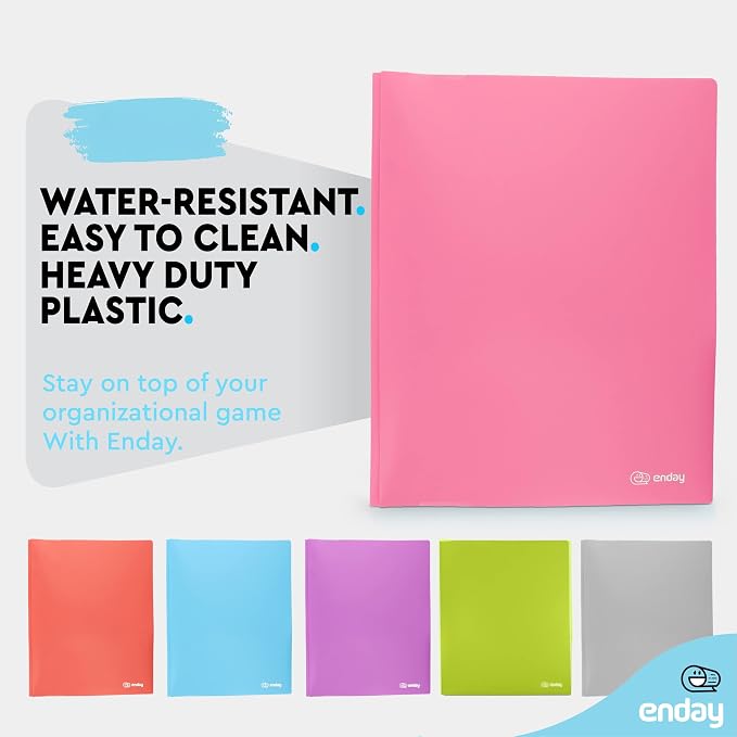 Plastic Folders with Pockets and Prongs Pink - Two Pocket Folder with Brads - 3 Prong Folders with Pockets for Letter Size Sheets, Also Available in Blue, Green, Red, Purple, and Grey, 1 Pc –by Enday
