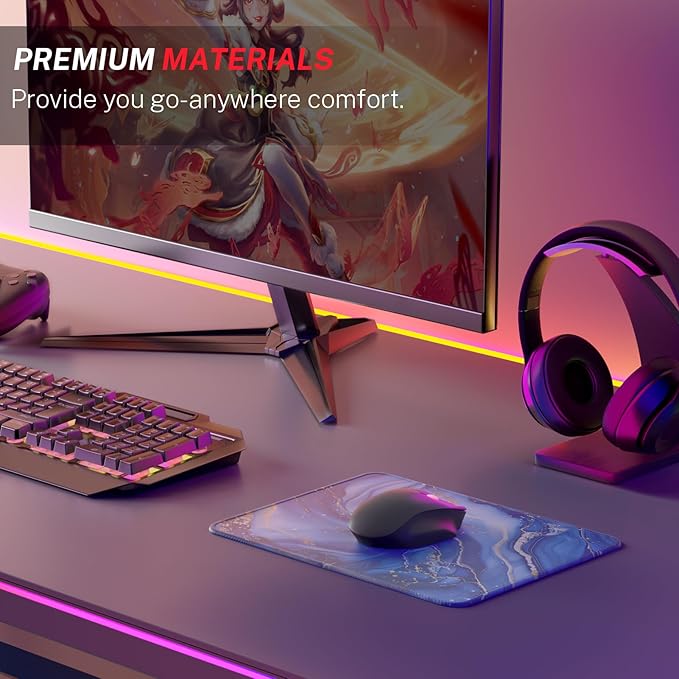 MROCO Mouse Pad [30% Larger] with Anti-Fray Stitched Edges, Premium-Textured Waterproof Surface, Non-Slip Rubber Base, Computer & Gaming Mouse Mat for Laptop, Office & Home, 8.5 x 11 in, Blue Marble