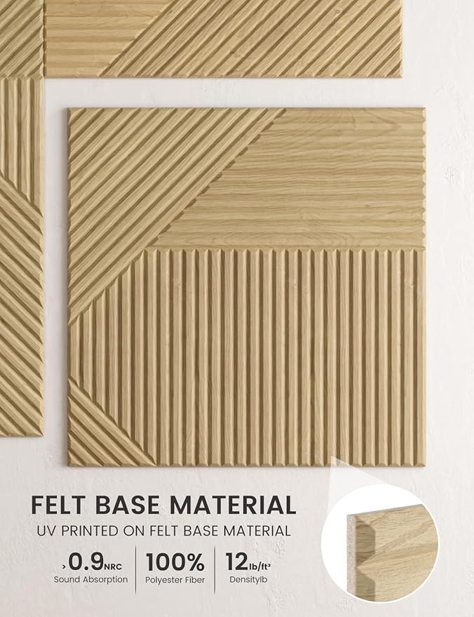 Fluxynara Large Felt Bulletin Board,Cork Board Alternative 70.87'' x 47.24'' Art Acoustical Wall Panels-6 Pack with 60 Adhesive Tabs,for Recording Studio/Home Offices-Natural Oak/Crossing Lines
